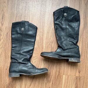 Frye Black Leather Boots with Metal Accent, Melissa Double Sole Button Lug Tall